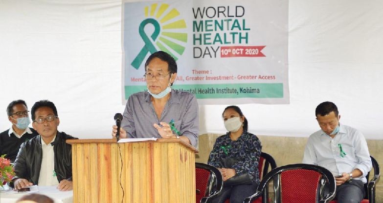 Dr T Wabang, Medical Superintendent, SMHIK addressing the World Mental Health Day observed at the State Mental Health Institution Kohima on October 10. (DIPR Photo)